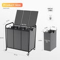 thumbnail image 2 of 3 Section Rolling Laundry Sorter with Removable Bags Lockable Wheels and Lid 180L Capacity Hamper, 2 of 10