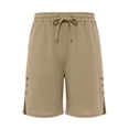 thumbnail image 4 of RYDCOT Mens 5 Inch Cotton Linen Shorts - Casual Side Split Button Elastic Waist Drawstring Summer Beach Shorts with Pocket Khaki, 4 of 7