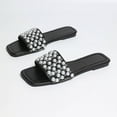 thumbnail image 4 of WLOELOEW Square Toe Flat Slide Slippers For Women With Pearl Strap Soft Lazy Indoor Outdoor Slides Synthetic Upper Available In Us Size 7 (Foot Length: 9.65 Inches), 4 of 9