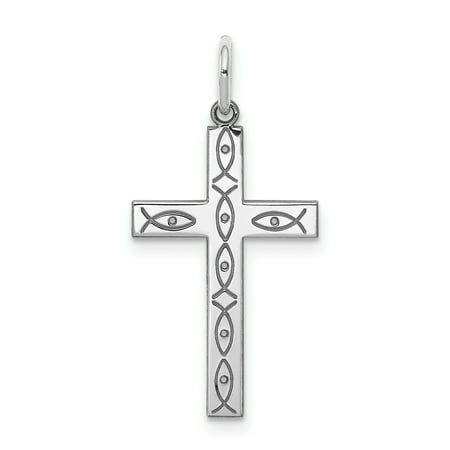 Design Cross Charm - 925 Sterling Silver Laser Designed Cross Religious Pendant Charm Necklace Ichthu Latin For Women