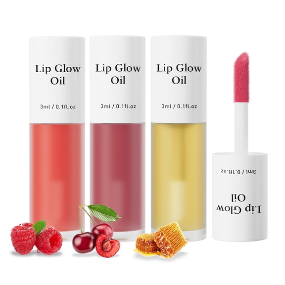 3Pcs Hydrating Lip Glow Oil, No-Sticky Gloss Lip Balm Lip Care, Transparent Plumping Lip Gloss, Lip Oil, Fruit Flavoured Lip Oil For Dry Lip's Moisturizing Hydrating And Nourishing