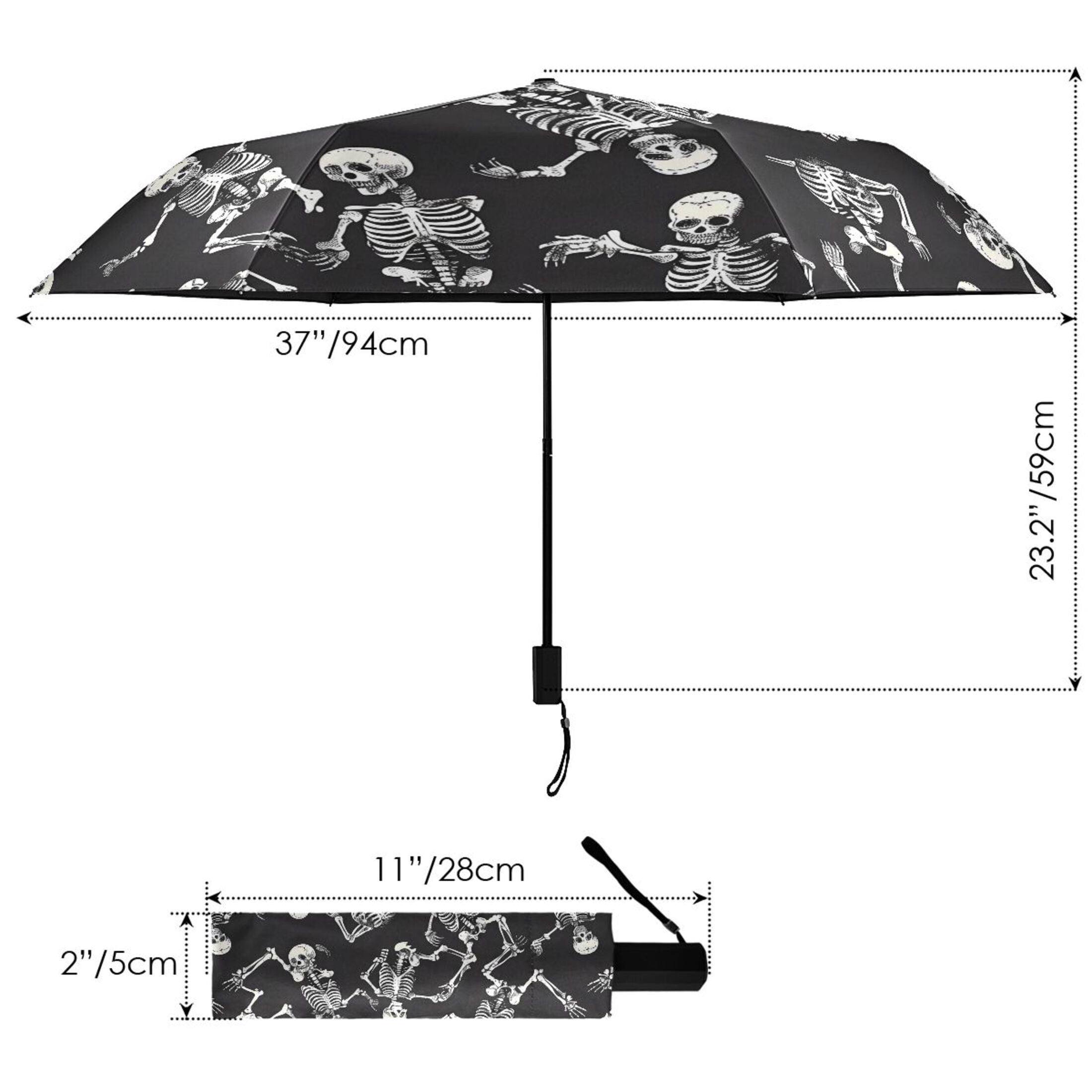 Skeletons Skull Compact Sun Umbrella Windproof Travel Umbrellas for Rain Strong Portable UV Protection