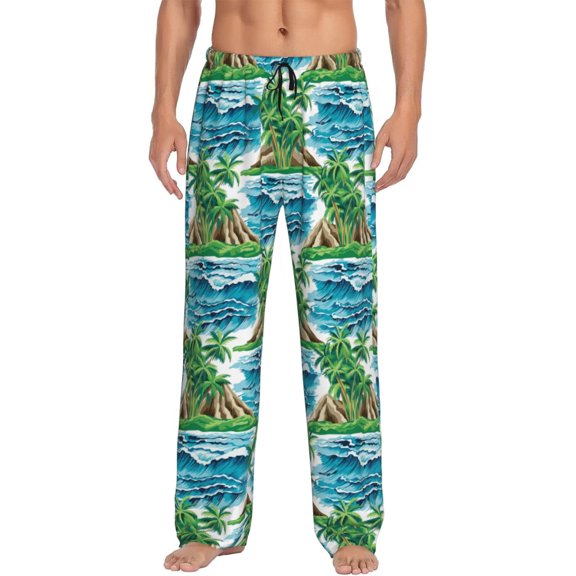 Fotbe Hawaii Palms Men's Pajama Pants,Sleepwear Pants,Pj Bottoms Drawstring And Pockets-Small