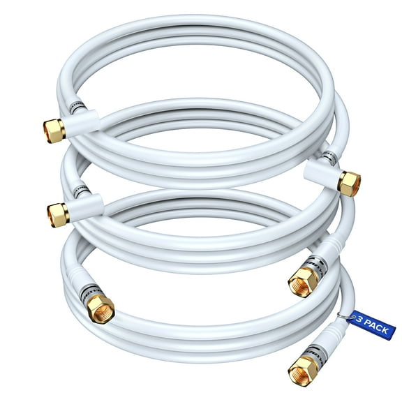 Coaxial Cable RG6, 3 ft, F-Type Connector CL3 Triple Shielded Mixed Angled and Straight Coax Cable2 Pack, (White)