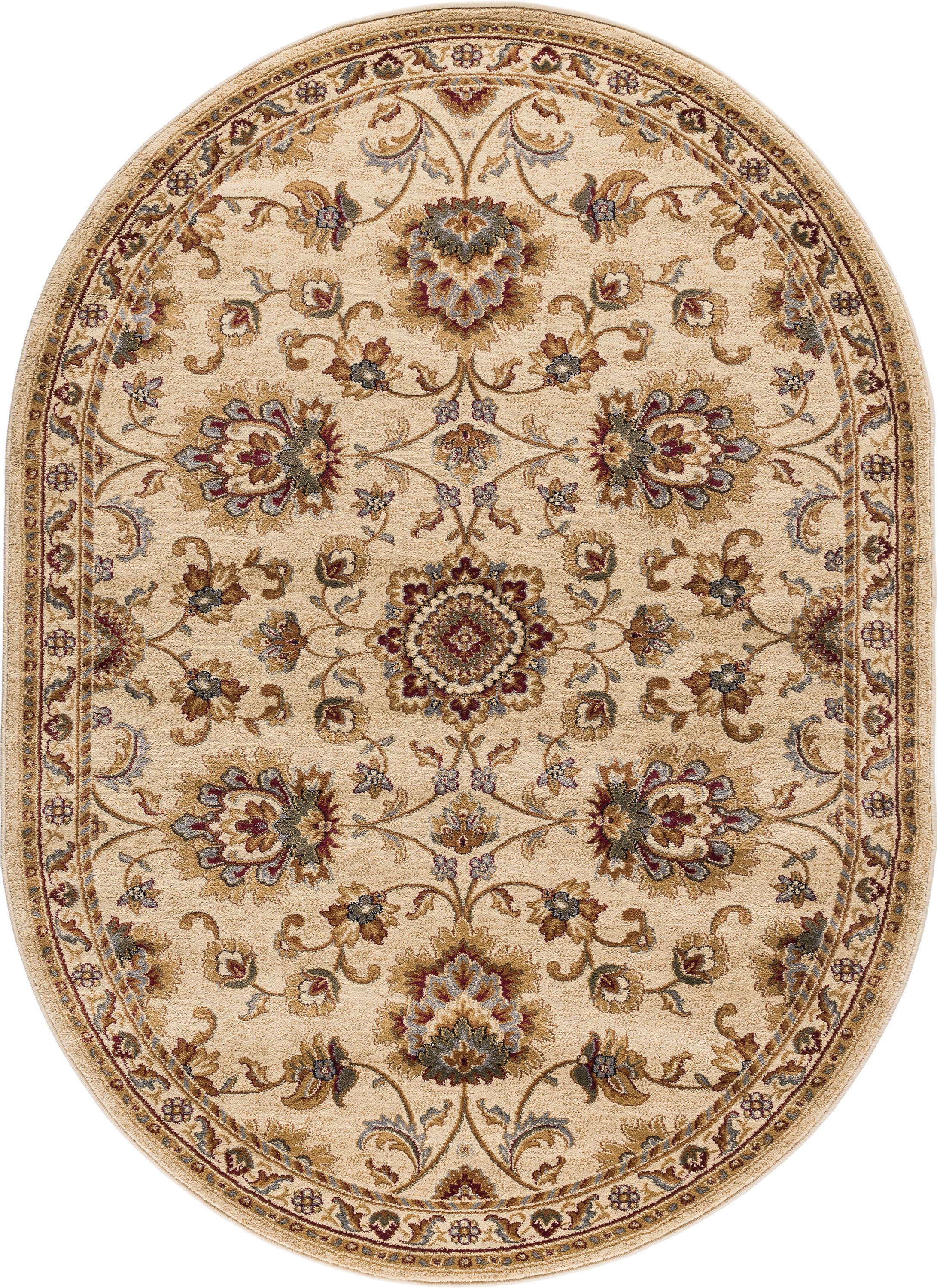 Traditional Area Rug (5'3'' x 7'3'' Oval) Border Ivory, Gold Living Room Easy to Clean