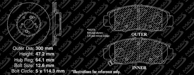 OE Series Rotors + Ceramic Pads Max Brakes Front /& Rear Premium Brake Kit Fits: 2008 08 2009 09 2010 10 Honda Accord EX//EX-L Models KT069543