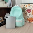 thumbnail image 3 of Solid Color Backpack with Zippered Side Pocket, Aesthetic School Backpack, Lightweight Breathable Bookbag for Middle School College, Green, 3 of 6