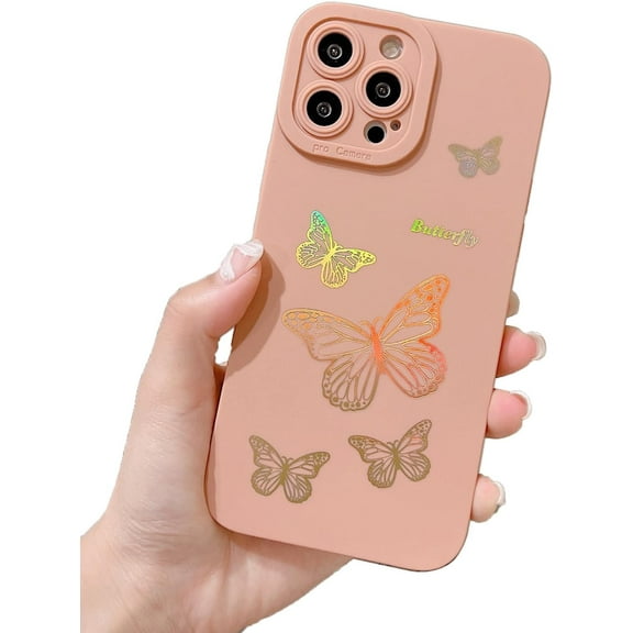 Bling Glitter Laser Butterfly Candy Color Soft Phone Case Compatible with iPhone Case (Pink,iPhone 14)