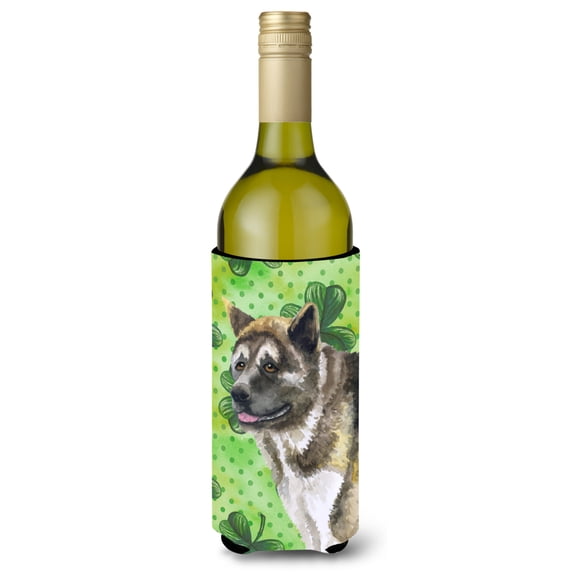 Carolines Treasures BB9843LITERK American Akita St Patricks Wine Bottle Beverge Insulator Hugger  Wine Bottle multicolor