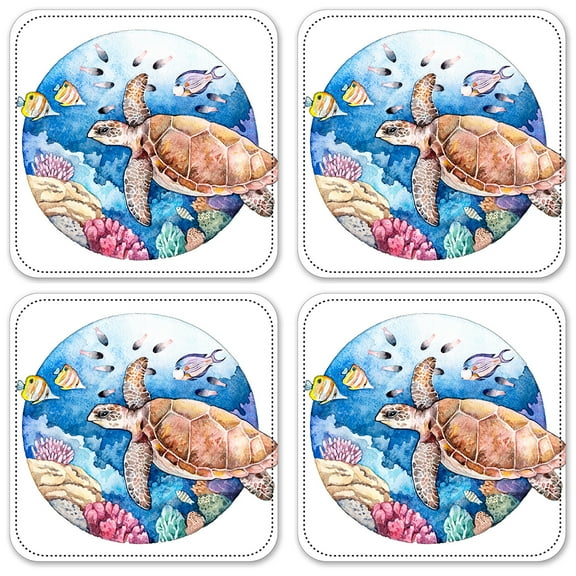 Vinyl Drink Coasters - Set of 4 - Coral Reef Water Color