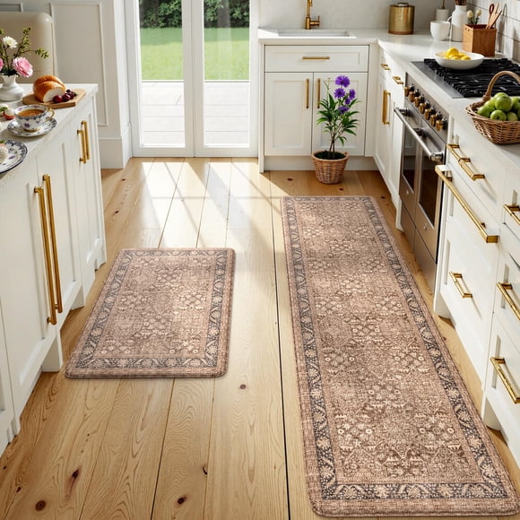 KIMODE Kitchen Mats Cushioned Anti Fatigue, Summer Boho Distressed Kitchen Rugs Sets of 2, Padded Kitchen Floor Mats, Non Slip Standing Mats for Sink