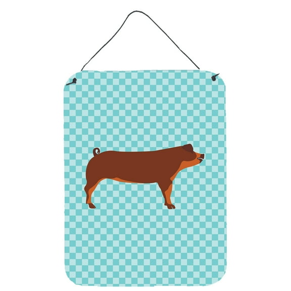 Caroline's Treasures BB8116DS1216 Duroc Pig Blue Check Wall or Door Hanging Prints, 12x16, multicolor