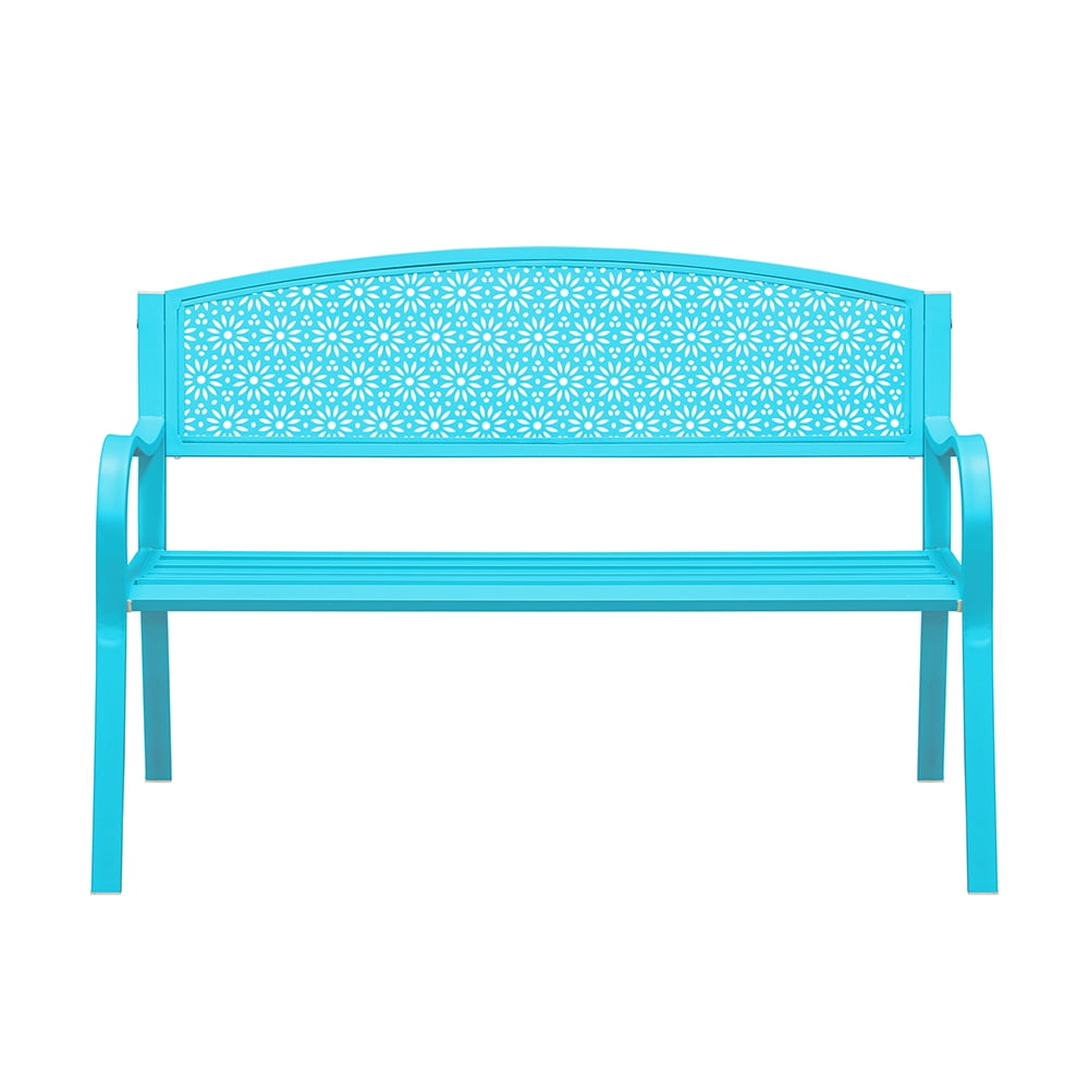Abble Outdoor Metal Garden Bench Steel Patio Loveseat Park Bench - Blue