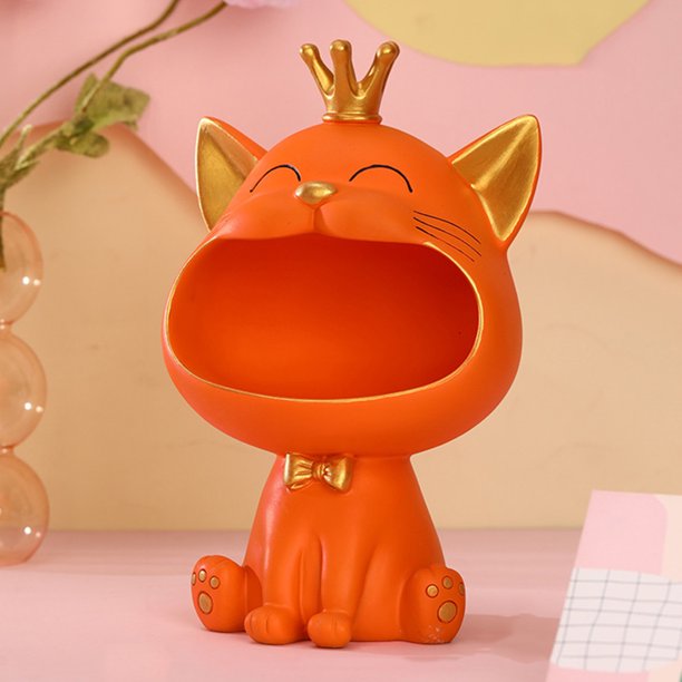 Figuras de arte de gato de la fortuna, caja de almacenamiento de artículos diversos para decoración de tienda (naranja)