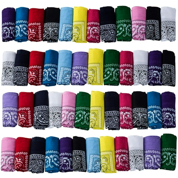 Funny Party Hats Paisley Bandanas Assorted Colors 48 Pack - 4 Dozen Cotton Bandana Scarf