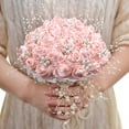 thumbnail image 4 of XmhyTop Ramo de novia redondo con broche brillante, ramo de rosas artificiales para novia, dama de honor, boda (blanco), 4 of 5