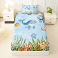 thumbnail image 3 of jejeloiu Watercolor Ocean Life Twin Sheets,Whale Print Bedding For Boys,Blue White,3pcs,1 Fitted Sheet and 1 Pillowcase, 3 of 6