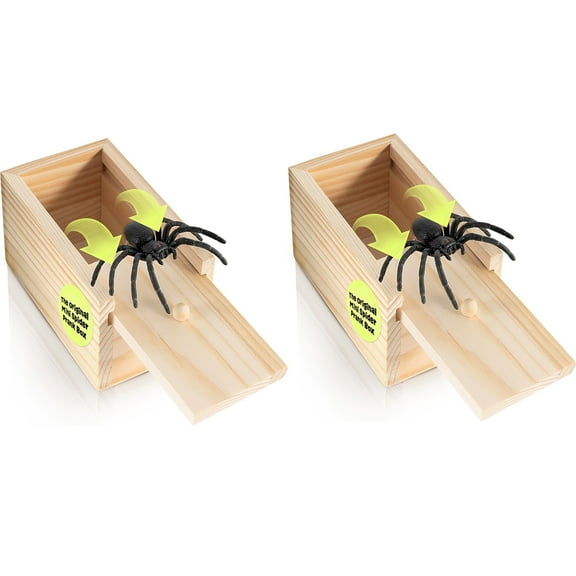 Mini Spider Prank Box - Surprise Wooden Gag Gift, Perfect for Birthday, April Fools Day, Harmless Joke with Rubber Spider, Startling & Reusable Prank Kit
