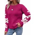 thumbnail image 5 of Women'S Floral Pattern Crewneck Long Sleeve Drop Shoulder Sweaters Pullover Tops Magenta M, 5 of 9