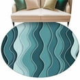 thumbnail image 2 of 6ft Round Rug, Abstract Turquoise Moire Non-Skid Rubber Backing Large Area Rugs - Living Room Bedroom Home Office, Gradient Coastal Ocean Geometric Indoor Floor Mat Carpets Washable Rug, 2 of 9