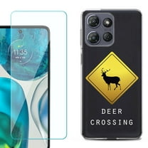 For Motorola Moto G Stylus 5G 2025 Phone Case Cover with Tempered Glass Screen Protector, by OneToughShield - Road Sign Deer