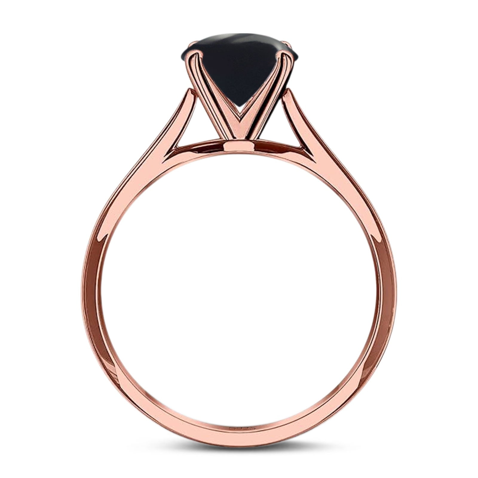 Natural Black Onyx Rose Tone Silver Size-6 Minimalist Oval Cathedral Solitaire Ring Wedding Engagement Rings For Women 925 Sterling Silver Gifts For Her