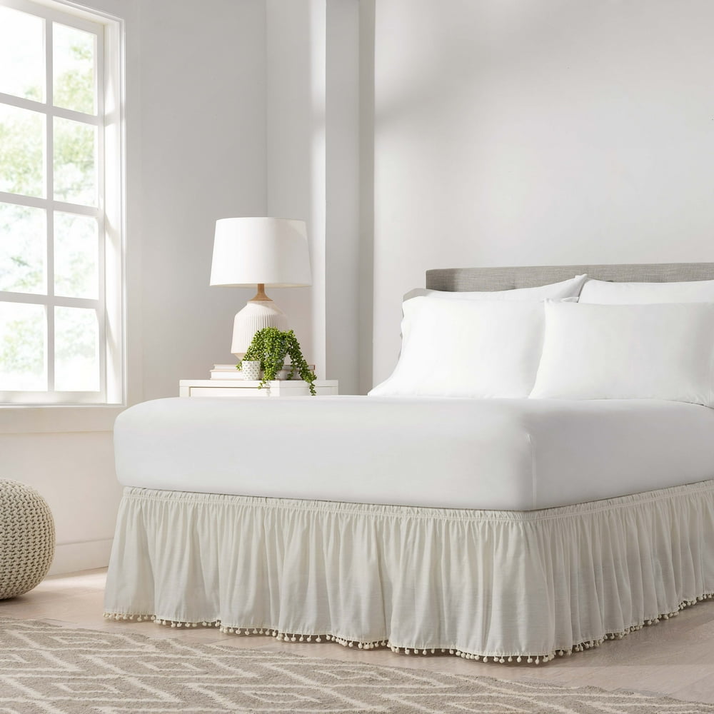 Easy Fit Adjustable Pom Pom Fringe Bed Skirt