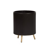 Everett Black Mid-Century Modern Indoor Metal Pot Planter with 3-Leg Metal Base - 13" H x 10.25" W