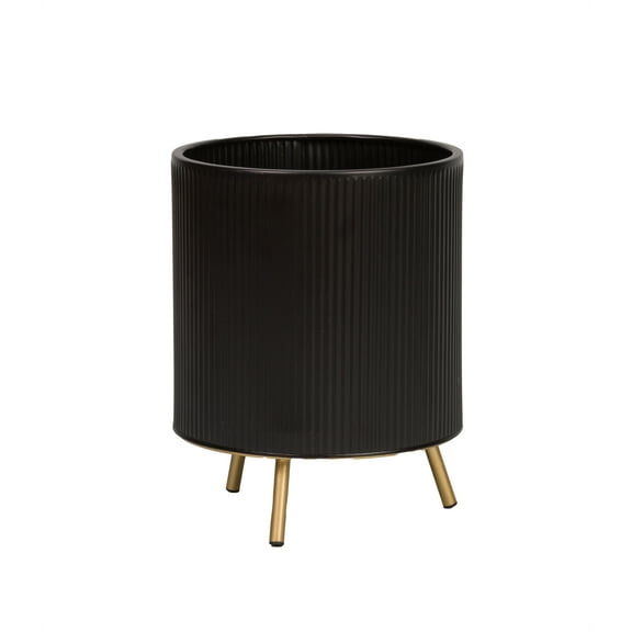 Everett Black Mid-Century Modern Indoor Metal Pot Planter with 3-Leg Metal Base - 13" H x 10.25" W