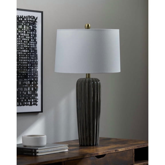 Livabliss Table Lamps, 27" Sagres Traditional Bedside Nightstand Table Lamp for Bedroom Living Room Office, Gray Body with White Shade (27"H x 15"W x 15"D)