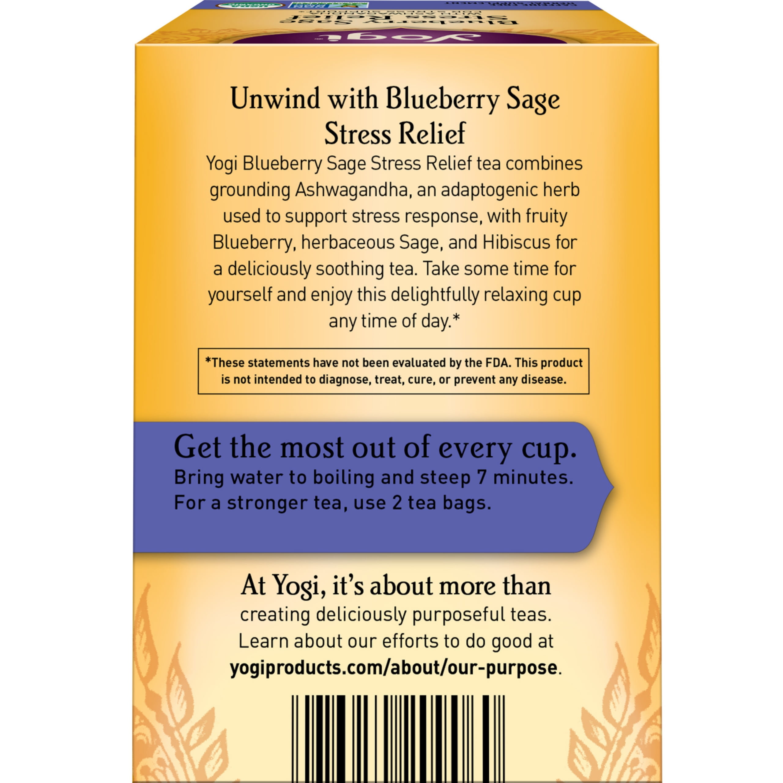 Yogi Tea Blueberry Sage Stress Relief - 16 Tea Bags per Pack (6 Packs) - Relaxing, Calming Tea to Support Stress Response - Includes Ashwagandha, Blueberry, Sage, Hibiscus & More