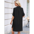 thumbnail image 4 of Vestido Camisero de Verano para Mujer, Informal, de Corta, con Botones y Cuello en V, Talla Grande Negro M, 4 of 6