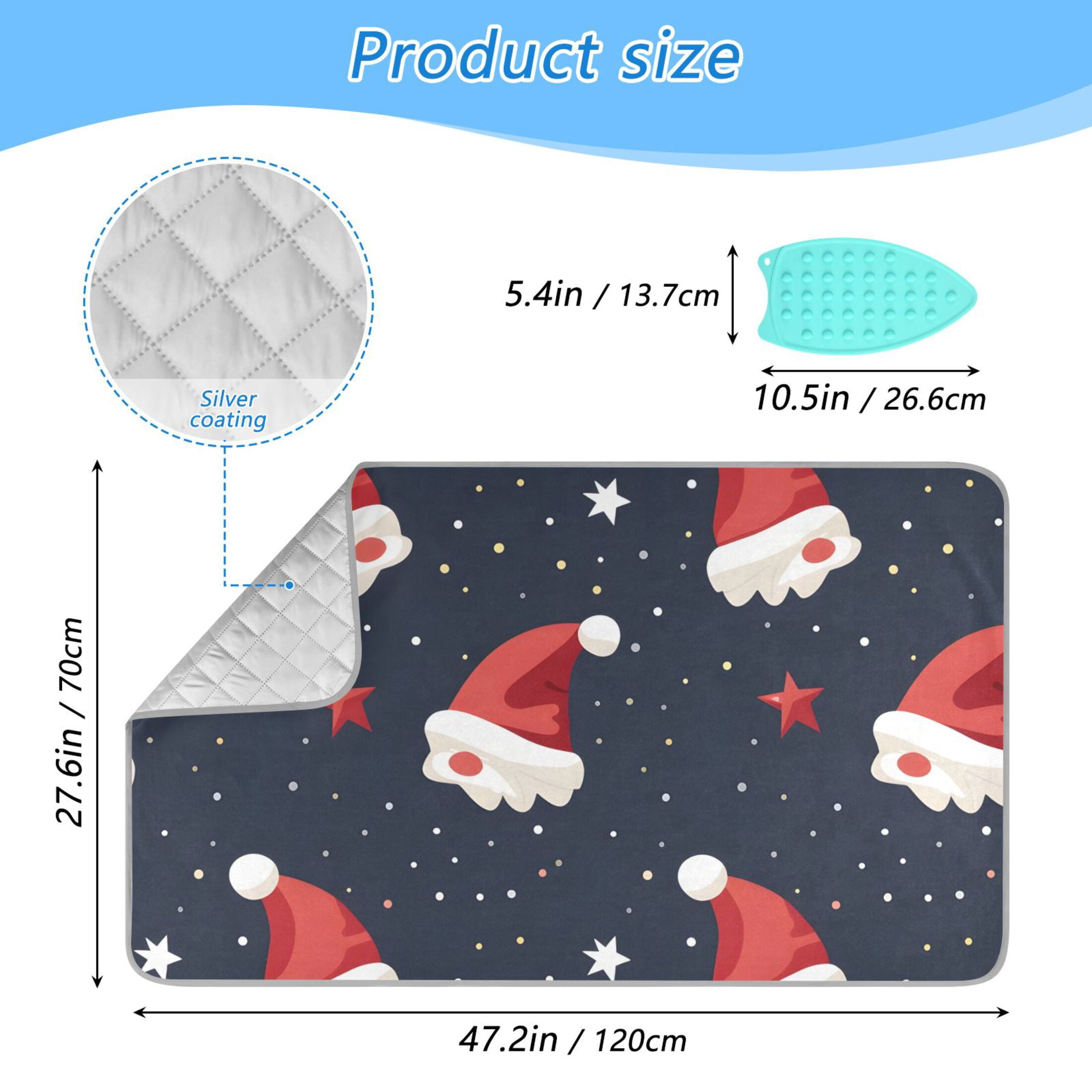 Stars Hat Christmas Ironing Mat Blanket Portable Travel Ironing Pad Heat Resistant Pad 47.2" x 27.6”