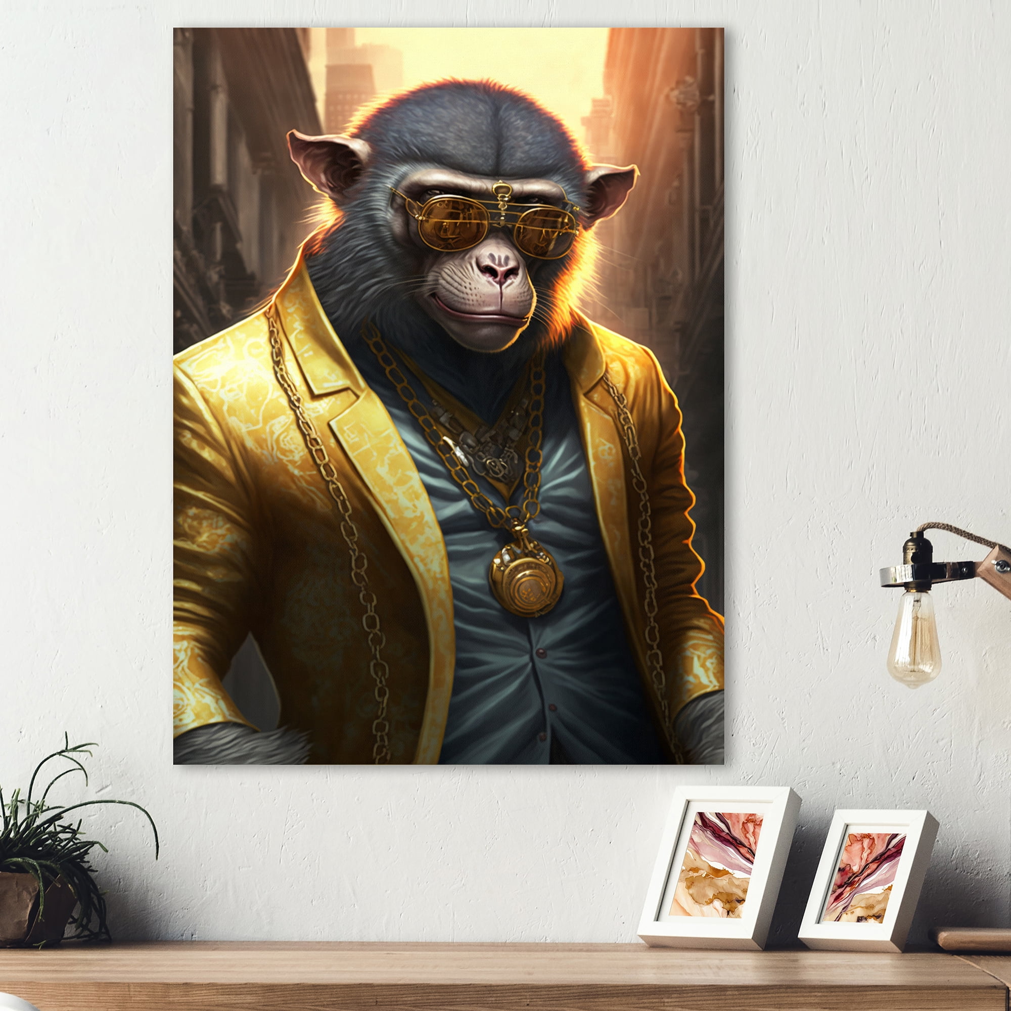 Designart Monkey Gangster In NYC II Canvas Wall Art