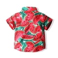 thumbnail image 3 of Byoo Toddler Boy Watermelon Print Short Sleeve Shirt Point Collar Button Up Casual Top Breathable Cute Beach Vacation Shirts, 3 of 5