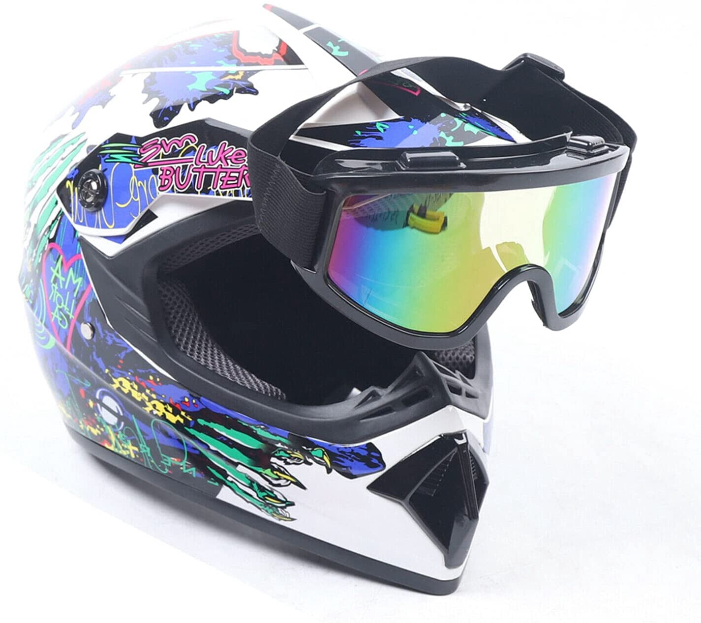 Motocross Helmet Unisex Multi-Color Off-Road Riding Helmet Motorcycle Helmet with Gloves Goggles (L)