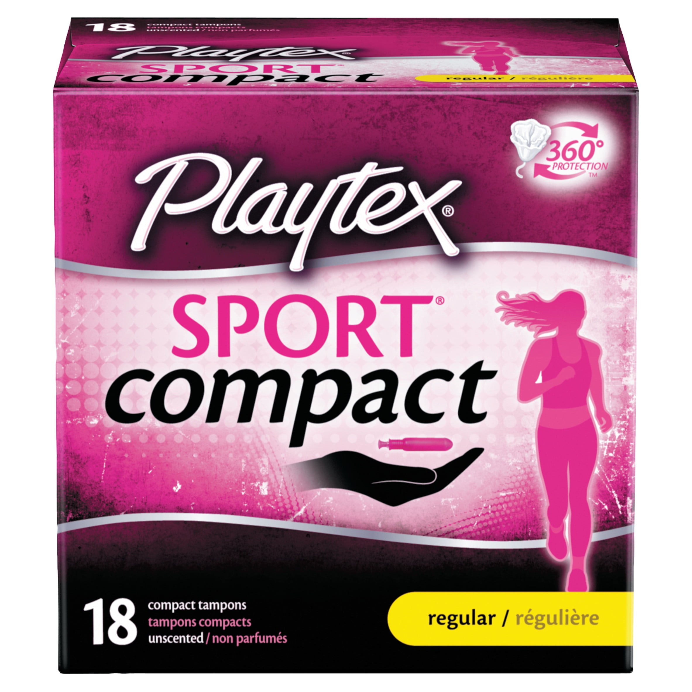 Playtex Sport Compact Plastic Tampons, Unscented, Regular, 18 Ct