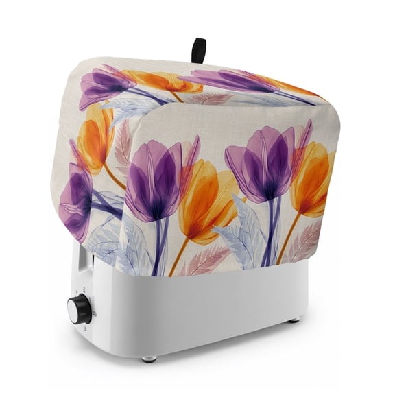 Toaster Cover 2 Slice, Tulip Flowers Dustproof Bakeware Oven Protector with Top Hook, Orange Purple Pastrol Floral Spring Waterproof Small Kitchen Appliance Toasters Dust Cover, 12"x7.5"x8"