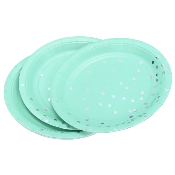 Juego de 8 platos de papel desechables con lunares dorados, bañados en oro, para fiestas de cumpleaños, 18 cm Azul