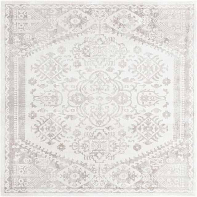 Unique Loom Oxford Medallion Intricate Design Rug 7'10 x 7'10 Square Cream/Gray