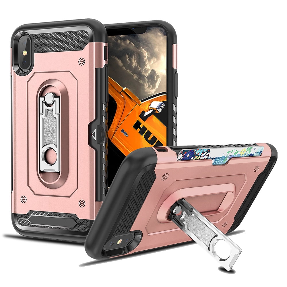 Perfect Fit Hybrid Case for iPhone X Heavy Duty with Built-In Stand and Card Holder