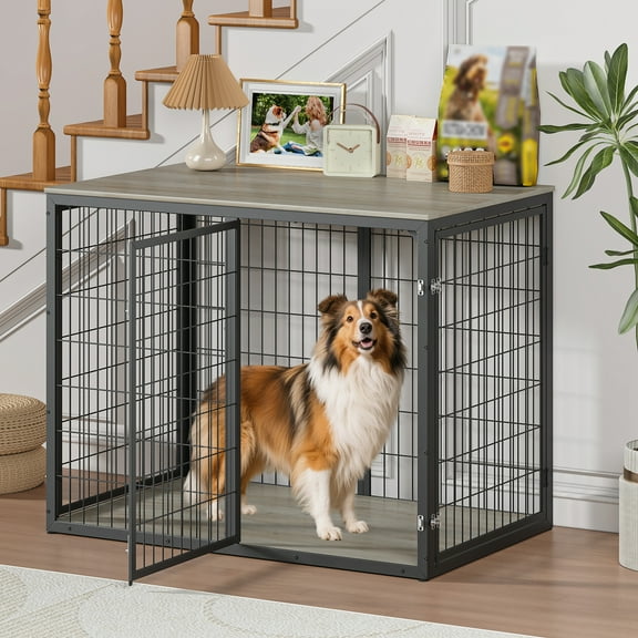ZephyPaws 48'' XXL Dog Crate Furniture with 3 Doors,Wooden Crate End Table Heavy Duty Indoor Combination Cage for Medium to Large Dogs, Multiple Units Can be Combined, Grey
