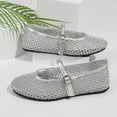 thumbnail image 5 of Lenago Mesh Ballet Flats for Women Mesh Flats Buckle Strap Mary Jane Ballerina Flats Slip On Casual Breathable Ballerina Shoes Summer Fashion Silver Size-6, 5 of 9