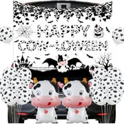 Halloween Cow Trunk or Treat Decorations for Cars, Black and White Pennant Banner Backdrop Farm Theme Halloween Birthday Baby Shower Party Garage Door Decorations