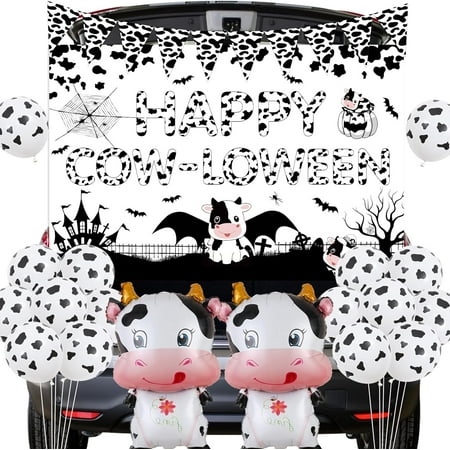 Halloween Cow Trunk or Treat Decorations for Cars, Black and White Pennant Banner Backdrop Farm Theme Halloween Birthday Baby Shower Party Garage Door Decorations