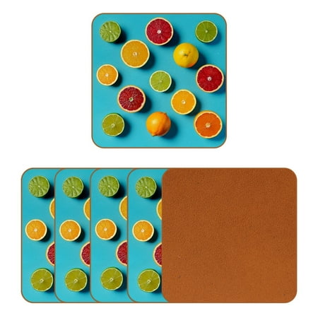 

YZUOUZY Coasters Coaster 6 Pieces Square Coasters for Coffee Table Orange Lemon Grapefruit Fruits