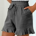 thumbnail image 3 of Womens Casual Shorts Striped Print Wide Leg High Waisted Ruffle Draswtring Summer Beach Flowy Shorts with Pockets, 3 of 7