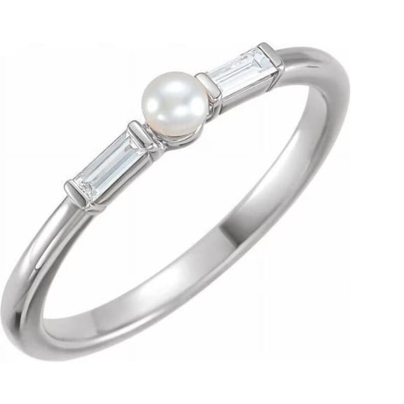 925 Silver Pearl Ring,Yellow Gold Plated Baguette With Pearl Ring,Dainty Freshwater Pearl Ring,June birthstone Ring,Personalized gift for