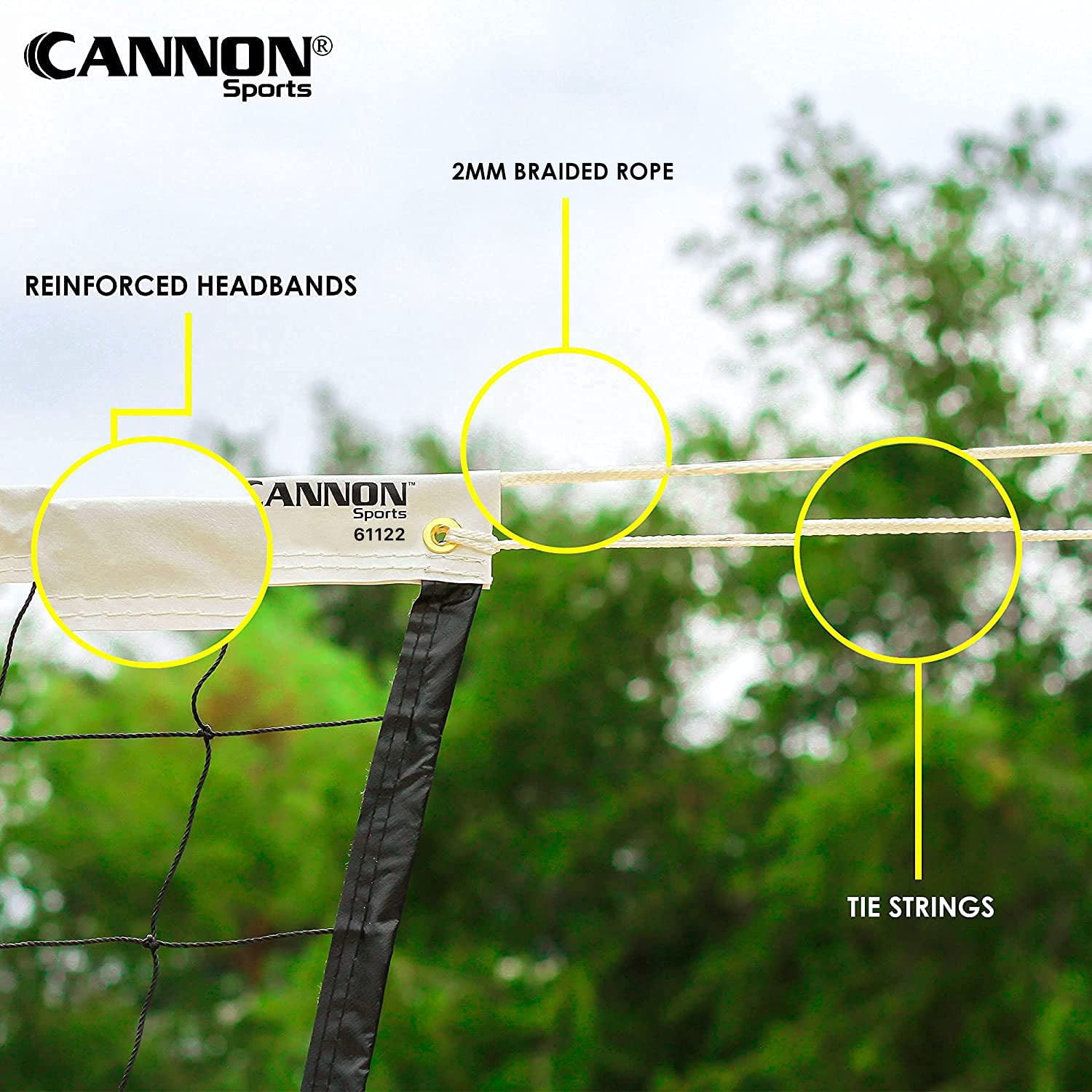 Cannon Sports Volleyball Net - Durable Indoor Outdoor Net (30 FT Length x 3 FT High) for Recreational, Backyard, Gymnasium, & Beach Play - Pro Quality 2mm Braided Rope Cable - Easy Setup