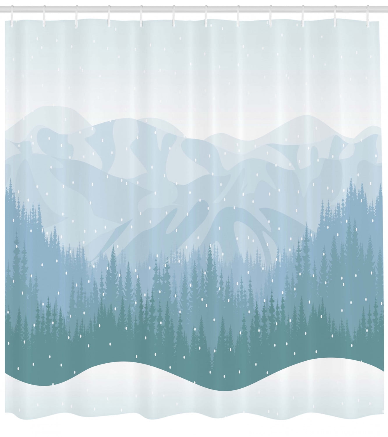 Blue Sky Shower Curtain Continuous Wilderness Pine Trees Mountains Winter Time Snowflakes Theme Fabric Bathroom Set With Hooks Cadet Blue Baby Blue By Ambesonne Walmart Com Walmart Com